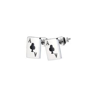 Novelty Retro Playing Card Ace Clubs Gambling Poker Silver Black Stud Earrings